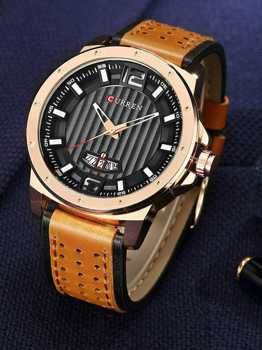 Curren Ανδρικό Ρολόι 48mm Μπαταρίας με Δερμάτινο Λουράκι Brown / Rose Gold / Black