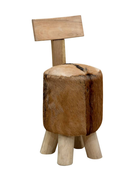 Stool For Living Room with Backrest Leather White / Brown 30x30x70cm