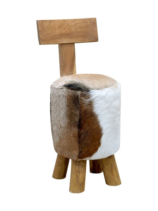 Stool For Living Room with Backrest Leather White / Brown 30x30x70cm