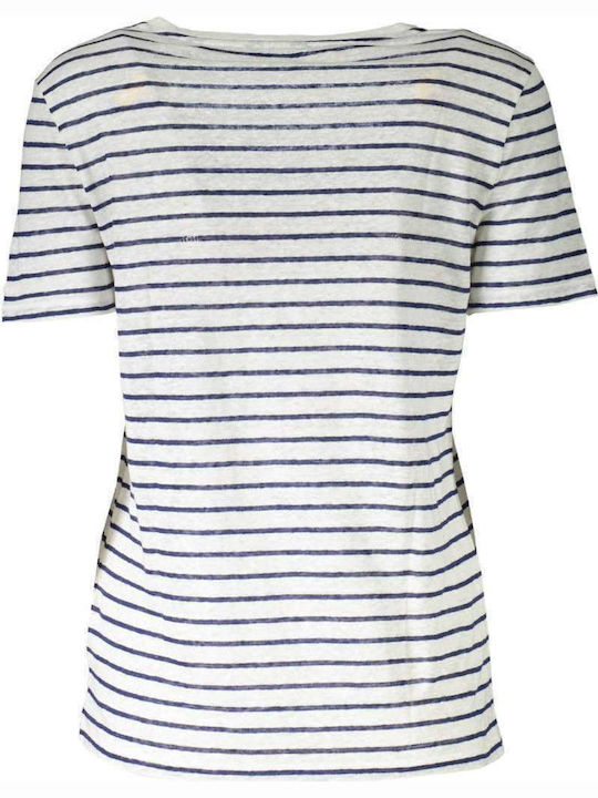 Gant Damen T-Shirt Gestreift Weiß