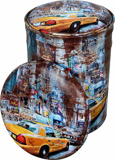 Taburet de Living cu Spațiu de Depozitare, Tapițat cu Piele Ecologică, Multicolor, 2 Bucăți, 30x30x40 cm