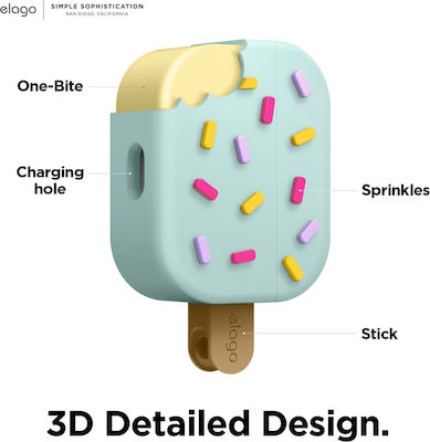 Elago Ice Cream Hülle Silikon mit Haken in Türkis Farbe für Apple AirPods Pro