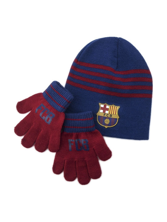 Stamion Fcb Barcelona Set Căciuliță Cu Mănuși Tricotată Albastră