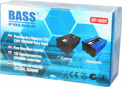Bass Polska Invertor Auto Unda sinusoidală pură 600W pentru Convertirea 12V DC în 230V AC cu 1xUSB