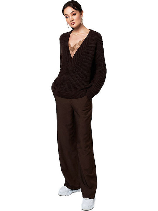 Women's Blouse Long Sleeve with V Neckline Brown