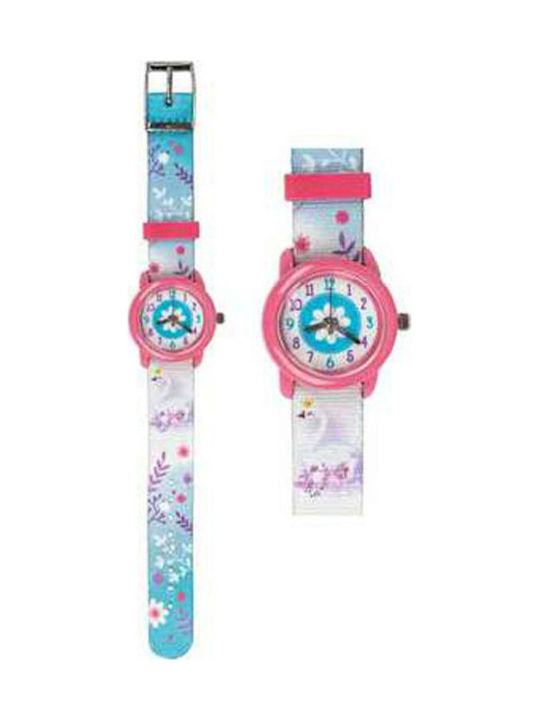 Kids Analog Watch Κύκνος Λουλούδι with Fabric Strap Light Blue