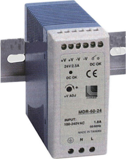 Adeleq DIN Rail Power Supply 2.5A/24V/60W για Ταινίες LED
