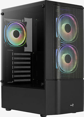 Aerocool Quantum Mesh v3 Gaming Midi Tower Computer Case with Window Panel and RGB Lighting Black