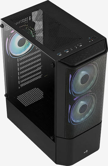 Aerocool Quantum Mesh v3 Gaming Middle Tower Carcasă Calculator cu Fereastră Laterală și Iluminare RGB Negru