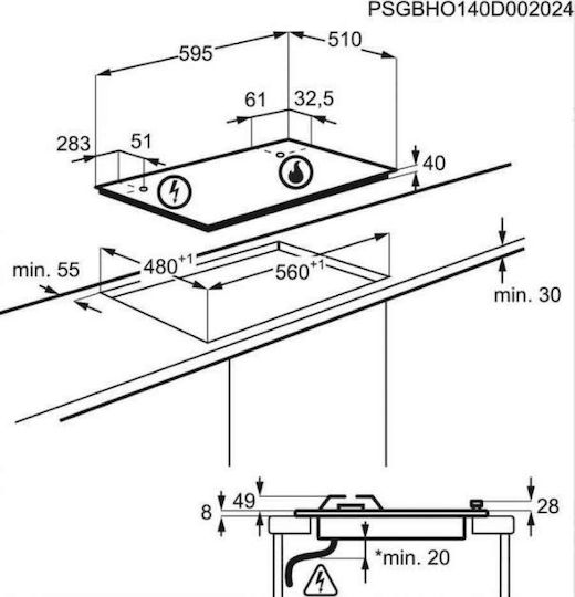Electrolux Εστία Υγραερίου Αυτόνομη 59.5x51εκ.