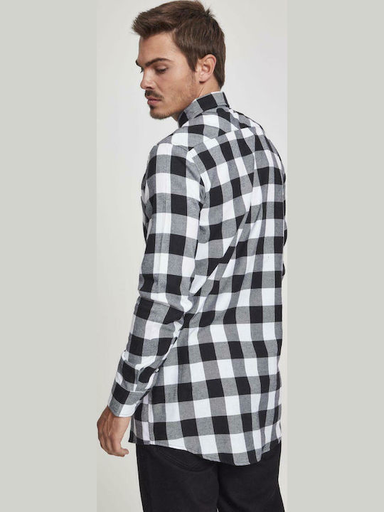 Long-sleeved Flannel Shirt Checked Black / White