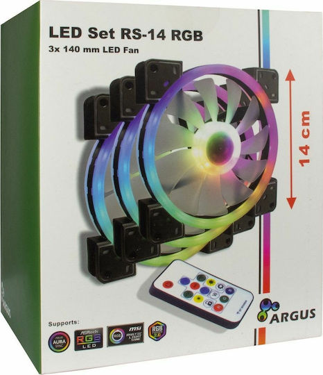 Inter-Tech Argus RS-14 Case Fan 140mm (1200rpm / 35cfm) με RGB Φωτισμό και Σύνδεση 4-Pin PWM 3τμχ