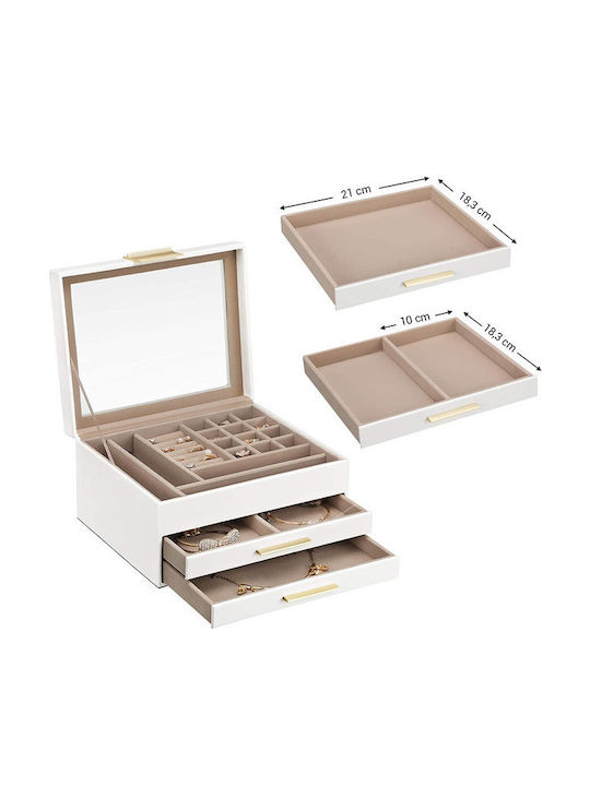 Songmics Glass Jewellery Box with Drawer White 23.1x13.5x13.5cm