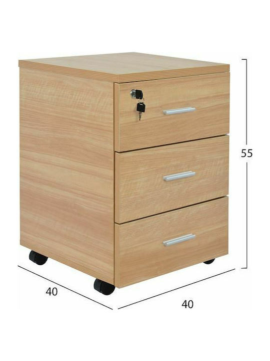 Schublade Büro mit Rollen & Schloss Beech 40x40x55cm