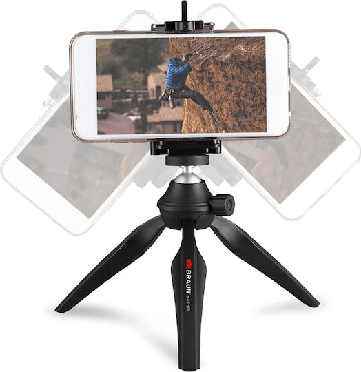 Braun Phototechnik Tisch Tripod MT-18 mit Smartphone Halter Schwarz