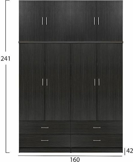 Τετράφυλλη Ντουλάπα με Πατάρι 160x42x241cm Zebrano