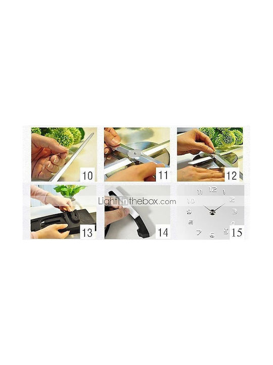 Large 3D with Numbers 3D Wall Clock Sticker Plastic Silver 41x10cm