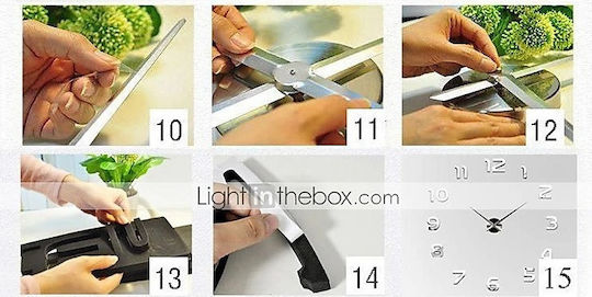 Large 3D with Numbers 3D Wall Clock Sticker Plastic Silver 41x10cm