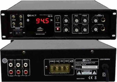 Koda React PA-70 Ολοκληρωμένος Ενισχυτής Εγκαταστάσεων 150W/100V και Συνδέσεις USB/FM