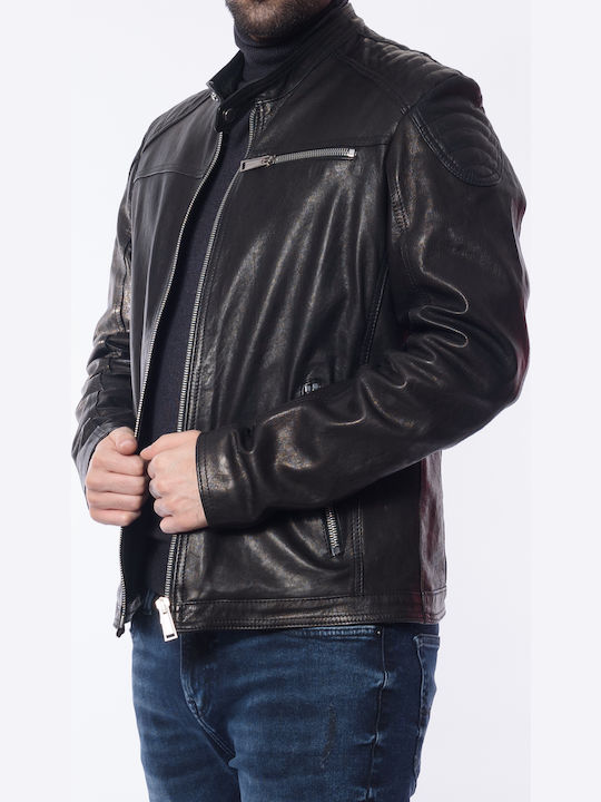 Leather jacket black modern fit