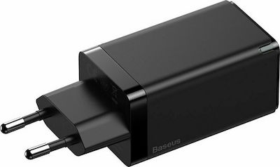Baseus mit USB-A Anschluss und 2 USB-C Anschlüssen 65W Schnellaufladung 3.0 Schwarz (GaN2 Pro)