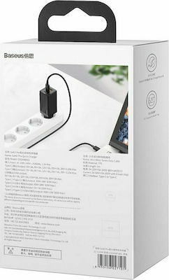 Baseus mit USB-A Anschluss und 2 USB-C Anschlüssen 65W Schnellaufladung 3.0 Schwarz (GaN2 Pro)