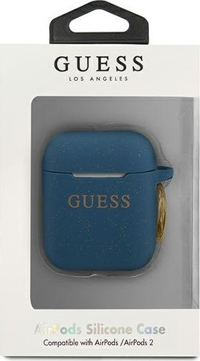 Guess Logo Case Silicone with Hook in Blue color for Apple AirPods 1 / AirPods 2