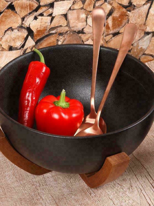 Cryspo Trio Acacia Porcelain Salad Bowl Black 25.5x25.5x12.5cm