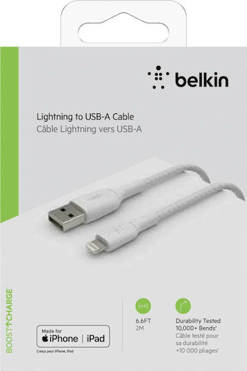 Belkin Braided USB-A to Lightning Cable 12W White 2m (CAA002bt2MWH)