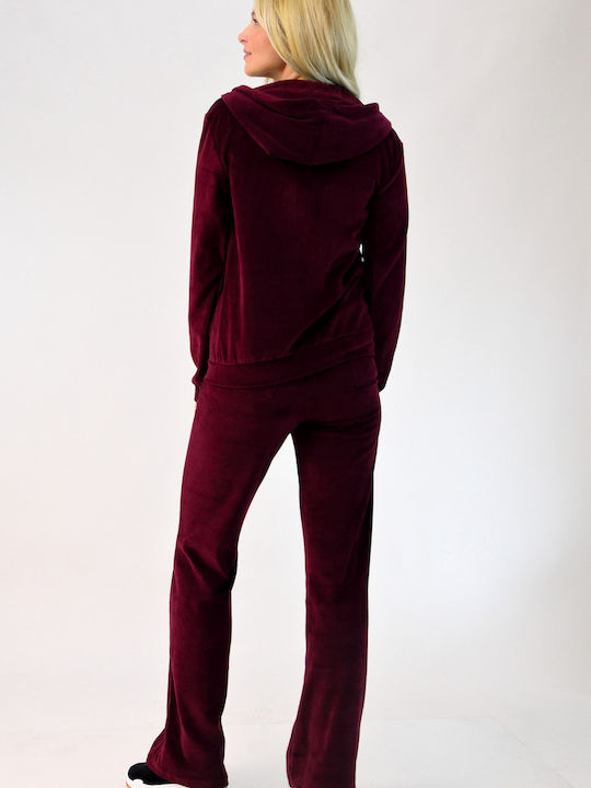 First Woman Set Women's Sweatpants Burgundy Velvet