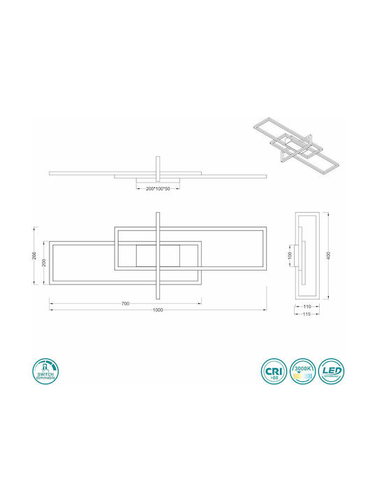 Trio Lighting Salinas Plafonieră de Tavan 100buc Aurie cu LED Integrat