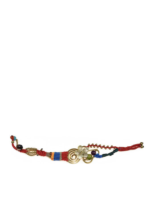 Armband aus Messingfolie mit Türkis und Schnur in Goldfarbe BZ-BR-00163