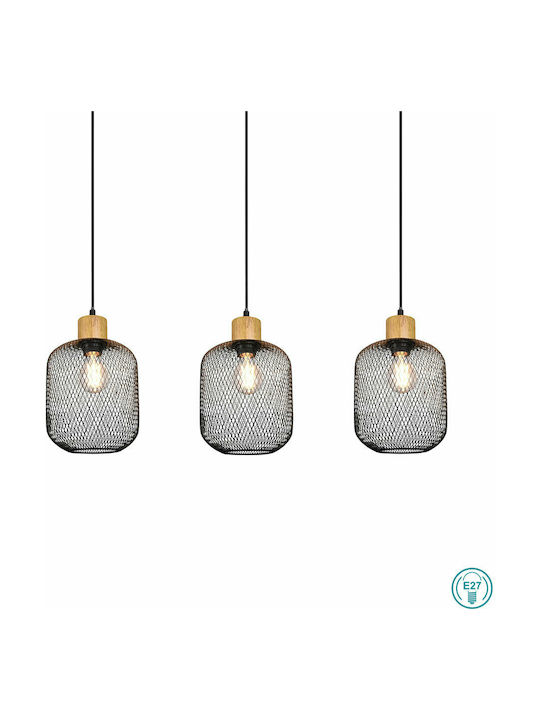 Trio Lighting Calimero Vintage Κρεμαστό Φωτιστικό Τρίφωτο Ράγα με Ντουί E27 σε Μαύρο Χρώμα