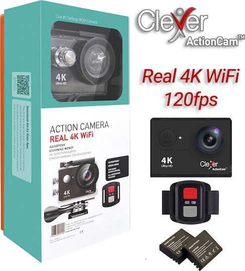 Clever V3 Action Camera 4K Ultra HD Underwater (with Case) and Wi-Fi Black