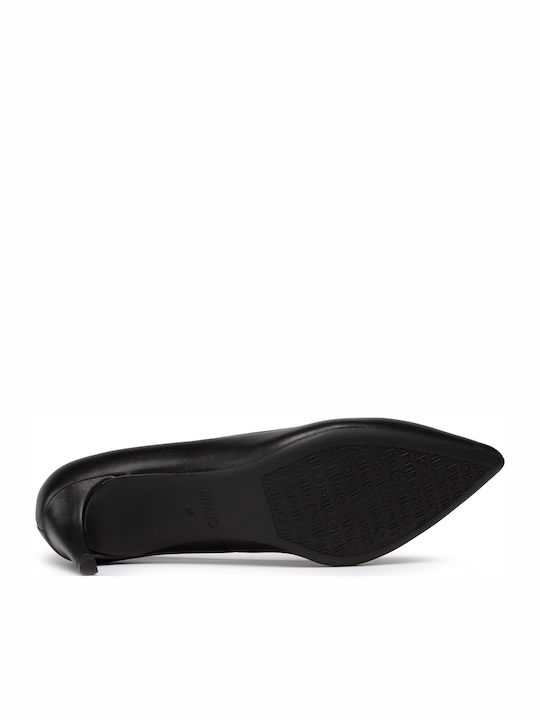 Leather Pointed Toe Heels with Thin Medium Heel Black