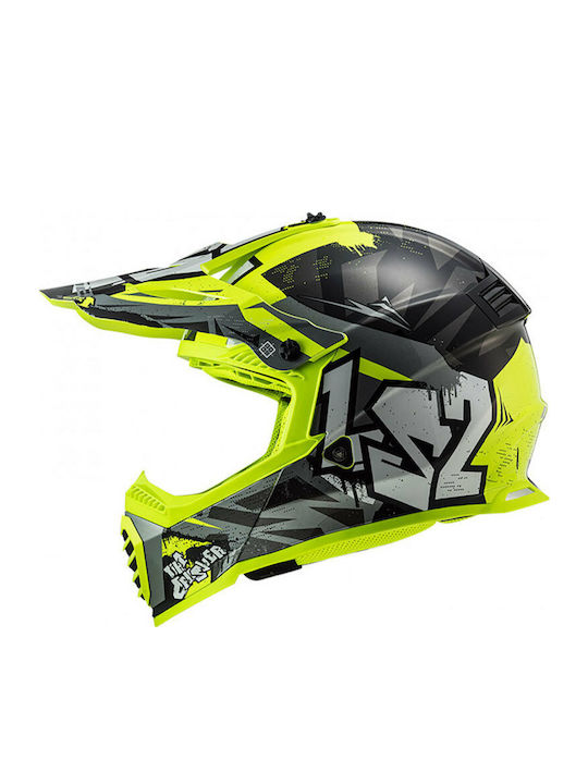 LS2 Fast Evo MX437 Crusher Motocross Helmet ECE 22.05 1150gr Black H-V Yellow MX437ECBHV