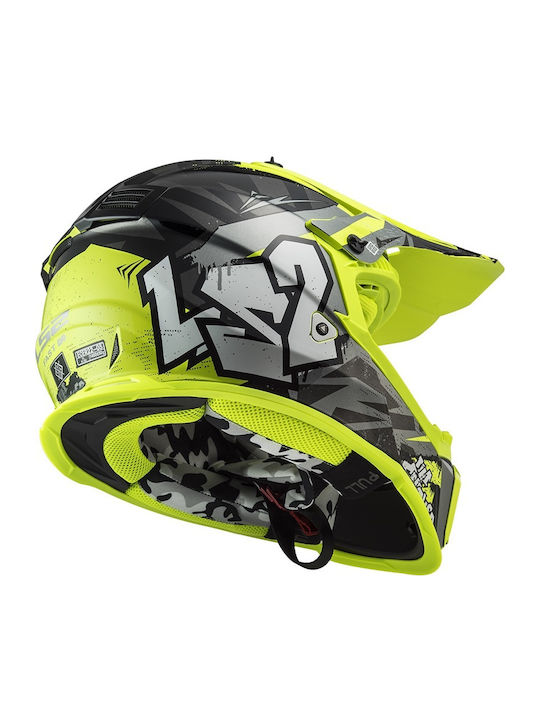 LS2 Fast Evo MX437 Crusher Black H-V Yellow Κράνος Μηχανής Motocross ECE 22.05 1150gr