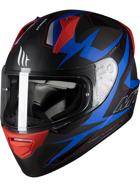 MT Stinger Powered D7 Matt Blue/Red/Grey Motorradhelm Volles Gesicht ECE 22.05 1450gr MTH000KRA357