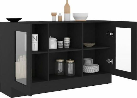 Wohnzimmer Standvitrine aus Spanplatte Schwarz Verglast 120x30,5x70 cm