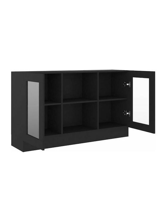 Floor-standing Living Room Display Cabinet made of Particleboard with Glass Black 120x30.5x70cm