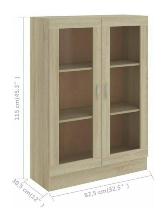 Floor-standing Living Room Display Cabinet made of Particleboard with Glass Sonoma Oak 82.5x30.5x115cm