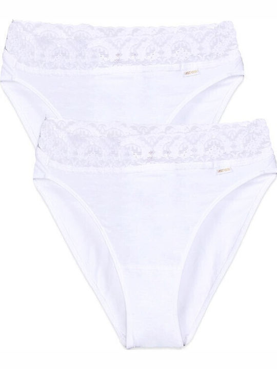 Βαμβακερά High Waist Women's Brazil 2Pack with Lace White