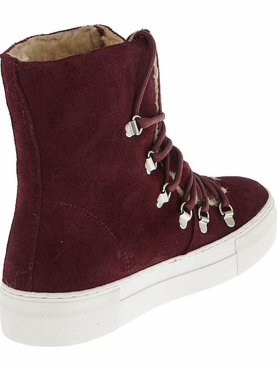 Jeffrey Campbell Cimone Alpine Suede Women's Ankle Boots with Fur Burgundy