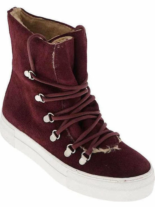 Cimone Alpine Suede Women's Ankle Boots with Fur Burgundy