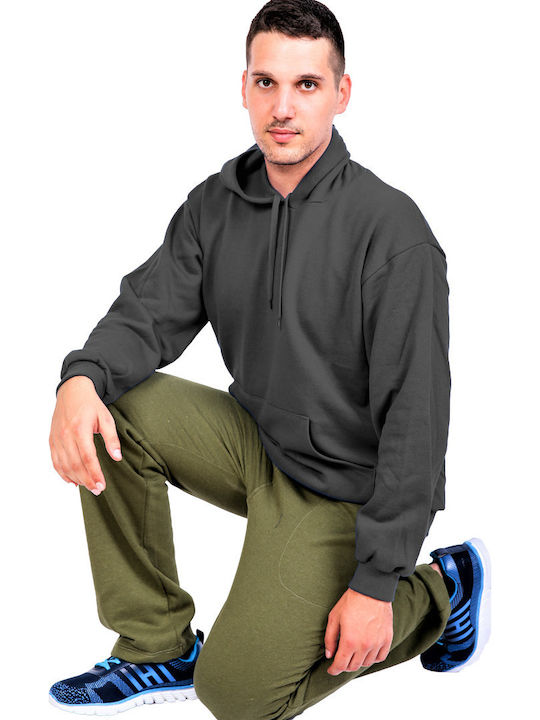 Bodymove -4 Men's Sweatshirt with Hood and Pockets Charcoal