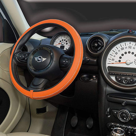 Car+ Κάλυμμα Τιμονιού Αυτοκινήτου Artisan με Διάμετρο 37-39εκ. από Δερματίνη Πορτοκαλί