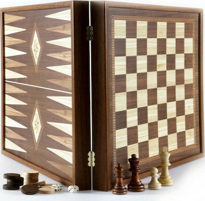 Manopoulos Classic Style Χειροποίητο Τάβλι / Σκάκι από Ξύλο Ελιάς με Πούλια 27x27cm