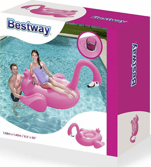 Bestway Saltea Gonflabilă Ride On Flamingo Pentru Plajă Cu Mânere Roz 175x173cm