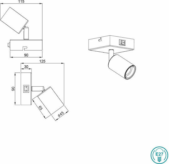 Trio Lighting Vannes Μονό Σποτ με Ντουί E27 σε Μαύρο Χρώμα