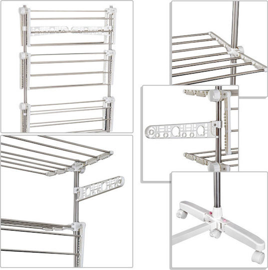 HomCom Folding Floor Clothes Drying Rack Metallic with Wheels 80x55cm